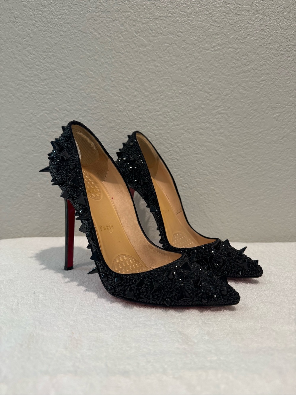 Christian Louboutin Black Spike Pigalili Potpourri Strass 120 Pumps 36.5